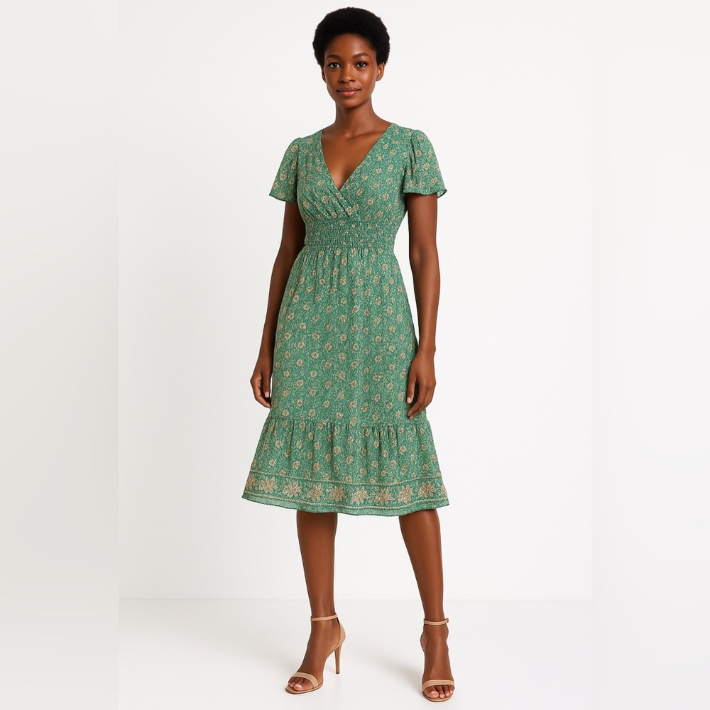 Max Studio Flutter‎ Sleeve Ruffle Midi Dress